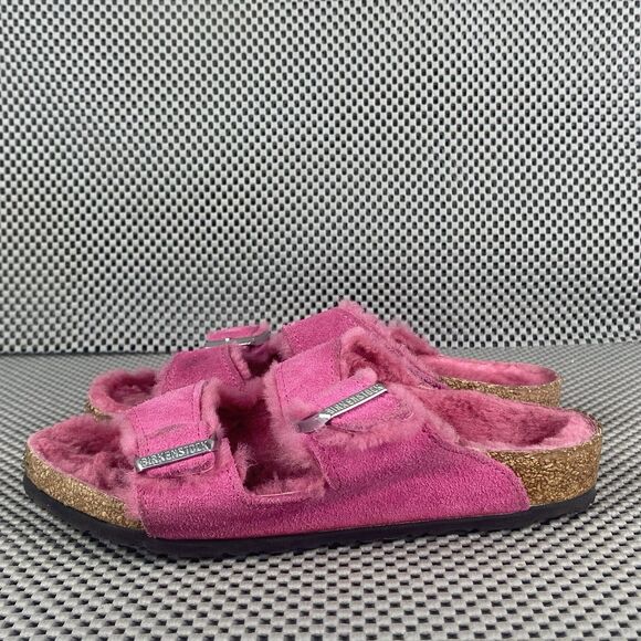 Birkenstock Arizona Shearling Sandals Womens 32 L1 Pink Leather Made In Germany - Picture 3 of 12